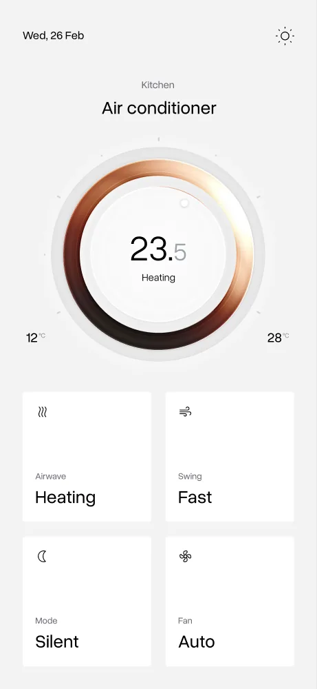 Smart home climate app with copper temperature dial